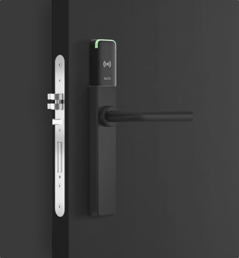 Black door knob on a black door